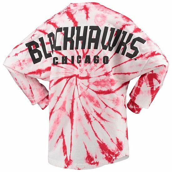 New ๐ Unbranded ๐ฉ Women's Red Chicago Blackhawks Spiral Tie-Dye Long Sleeve T-Shirt ๐ - Image 3