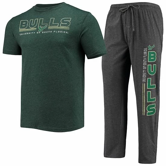 Best Sale ✨ Unbranded Men's Concepts Sport Heathered Charcoal/Green South Florida Bulls Meter T-Shirt & Pants Sleep Set 🧨