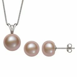 Best Pirce ✨ Unbranded Sterling Silver Freshwater Pearl Earring & Pendant Necklace Set Pink Pearl 😉
