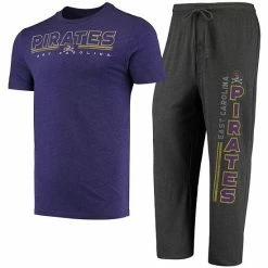 Brand new ✔️ Unbranded Men's Concepts Sport Heathered Charcoal/Purple ECU Pirates Meter T-Shirt & Pants Sleep Set ✨