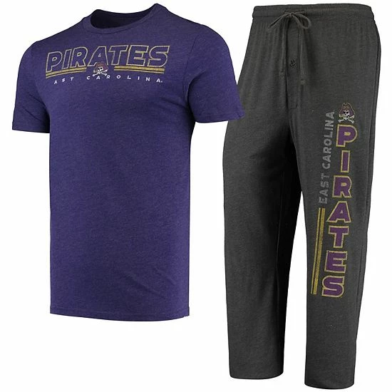 Brand new ✔️ Unbranded Men's Concepts Sport Heathered Charcoal/Purple ECU Pirates Meter T-Shirt & Pants Sleep Set ✨