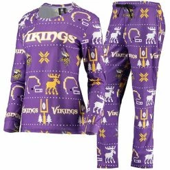 Promo ⌛ Unbranded 👩 Women's FOCO Purple Minnesota Vikings Ugly Pajamas Set ✔️
