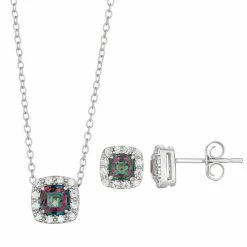 Best deal 🔔 Unbranded Sterling Silver Mystic Fire Topaz & Cubic Zirconia Cushion Halo Pendant & Stud Earring Set 😉