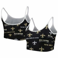 Deals 🔔 Unbranded 👩 Women's Concepts Sport Black/White New Orleans Saints Breakthrough Allover Knit Sports Bra 💯
