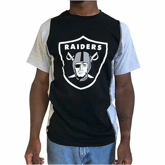 New โ๏ธ Unbranded Men's Refried Apparel Black/Silver Oakland Raiders Upcycled Split T-Shirt ๐