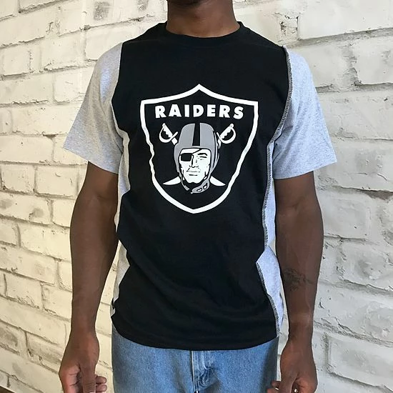 New โ๏ธ Unbranded Men's Refried Apparel Black/Silver Oakland Raiders Upcycled Split T-Shirt ๐ - Image 3