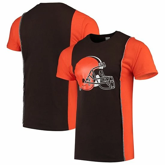 Best Pirce 👏 Unbranded Men's Refried Apparel Brown/Orange Cleveland Browns Sustainable Upcycled Split T-Shirt 👍 - Image 2