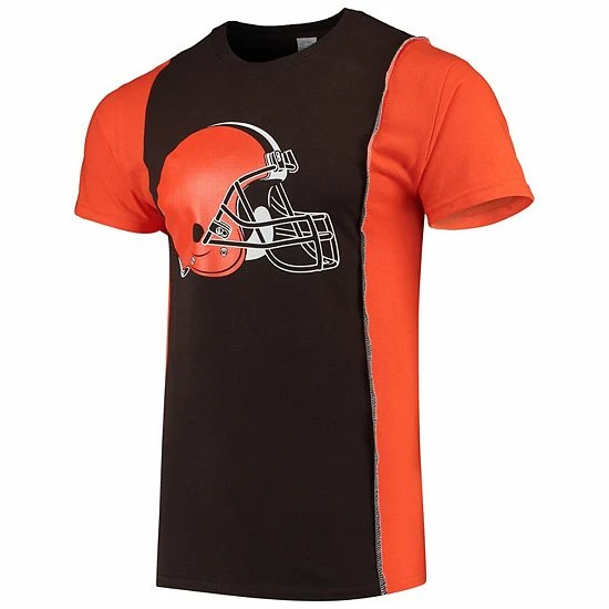 Best Pirce 👏 Unbranded Men's Refried Apparel Brown/Orange Cleveland Browns Sustainable Upcycled Split T-Shirt 👍 - Image 3