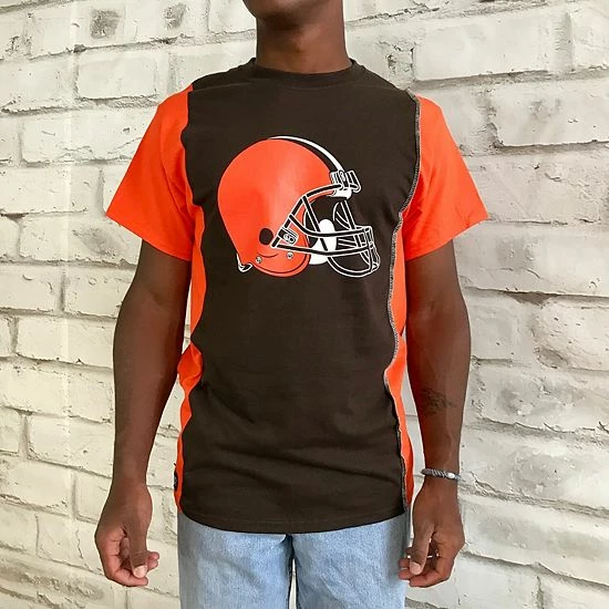 Best Pirce 👏 Unbranded Men's Refried Apparel Brown/Orange Cleveland Browns Sustainable Upcycled Split T-Shirt 👍 - Image 5