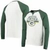 Outlet 🤩 Unbranded Men's Junk Food White/Green Bay Packers Colorblock Raglan Long Sleeve T-Shirt ⌛