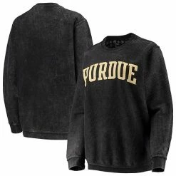 New 🧨 Unbranded 👩 Women's Pressbox Black Purdue Boilermakers Comfy Cord Vintage Wash Basic Arch Pullover Sweatshirt 🎉