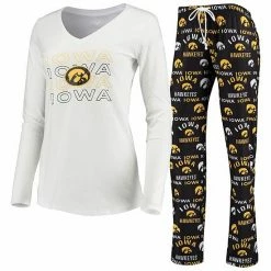 Best deal 🛒 Unbranded 👩 Women's Concepts Sport Black/White Iowa Hawkeyes Flagship Long Sleeve T-Shirt & Pants Sleep Set 🧨