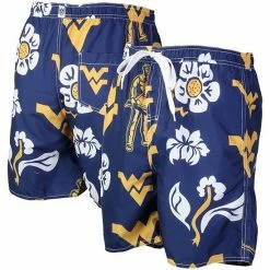 Cheapest 💯 Unbranded Men's Wes & Willy Navy West Virginia Mountaineers Floral Volley Logo Swim Trunks ⌛