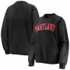 Outlet 💯 Unbranded 👩 Women's Pressbox Black Maryland Terrapins Comfy Cord Vintage Wash Basic Arch Pullover Sweatshirt 😀