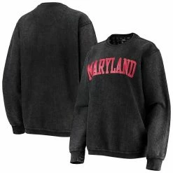 Outlet 💯 Unbranded 👩 Women's Pressbox Black Maryland Terrapins Comfy Cord Vintage Wash Basic Arch Pullover Sweatshirt 😀