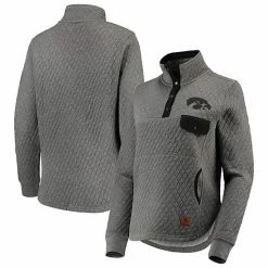 Best reviews of 🔔 Unbranded 👩 Women's Pressbox Heathered Gray/Black Iowa Hawkeyes Magnum Quilted Quarter-Snap Pullover Jacket 😉