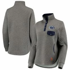 Best Sale 🛒 Unbranded 👩 Women's Pressbox Heathered Gray/Navy Penn State Nittany Lions Magnum Quilted Quarter-Snap Jacket 😀