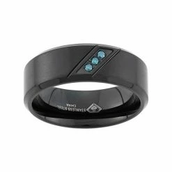 Buy 🛒 Unbranded Blue Diamond Accent Black Ion-Plated Stainless Steel Wedding Band - Men 💯