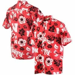Hot Sale 🧨 Unbranded Men's Wes & Willy Scarlet Nebraska Huskers Floral Button-Up 👚 Shirt 🌟