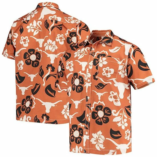 Wholesale ⭐ Unbranded Men's Wes & Willy Texas Orange Texas Longhorns Floral Button-Up 👕 Shirt ❤️
