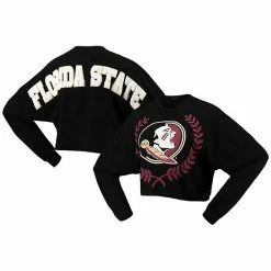 Hot Sale 🤩 Unbranded 👩 Women's Black Florida State Seminoles Laurels Crop Long Sleeve T-Shirt 🎁