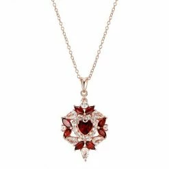 Wholesale ❤️ Unbranded 14k Rose Gold Over Silver Garnet & White Topaz Heart Cluster Pendant Necklace ❤️