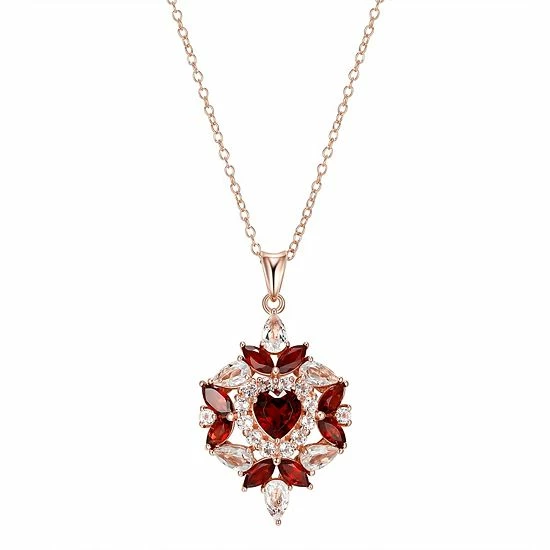 Wholesale ❤️ Unbranded 14k Rose Gold Over Silver Garnet & White Topaz Heart Cluster Pendant Necklace ❤️