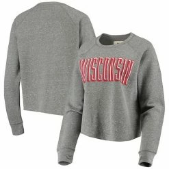 Top 10 😉 Unbranded 👩 Women's Pressbox Heathered Gray Wisconsin Badgers Sawyer Knobi Cropped Raglan Pullover Sweatshirt 🥰
