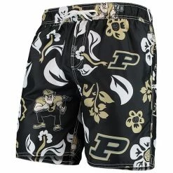 Cheap 🛒 Unbranded Men's Wes & Willy Black Purdue Boilermakers Floral Volley Swim Trunks ⌛