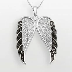 Buy 🎁 Unbranded Sterling Silver 1/2-ct. T.W. Black & White Diamond Wing Pendant 😀