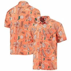 Outlet 🎁 Unbranded Men's Wes & Willy Orange Miami Hurricanes Vintage Floral Button-Up 👕 Shirt 💯
