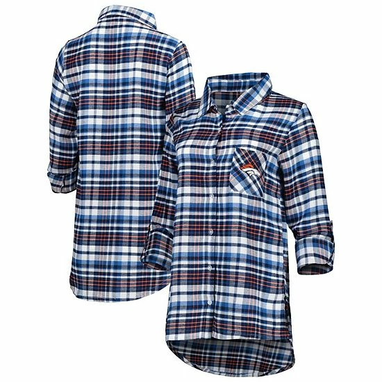 Best deal 👏 Unbranded 👩 Women's Concepts Sport Navy/Orange Denver Broncos Mainstay Flannel Full-Button Long Sleeve Nightshirt 🔔 - Image 2