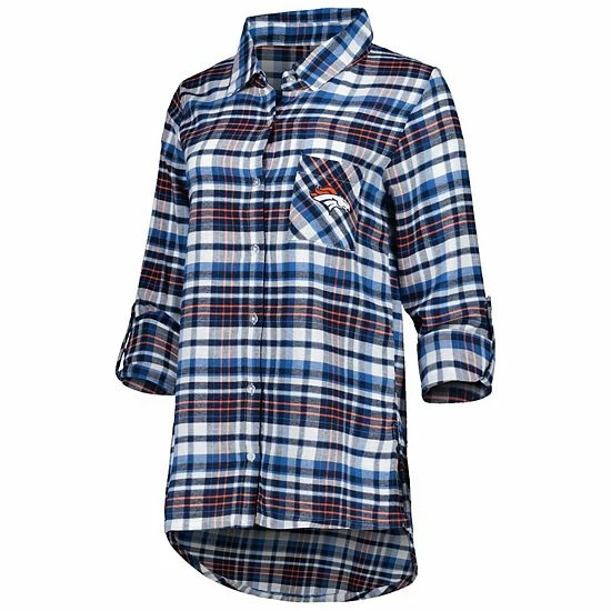 Best deal 👏 Unbranded 👩 Women's Concepts Sport Navy/Orange Denver Broncos Mainstay Flannel Full-Button Long Sleeve Nightshirt 🔔 - Image 3
