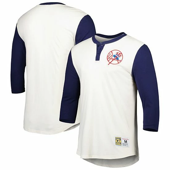 Outlet 🎁 Unbranded Men's Mitchell & Ness Cream New York Yankees Icon Henley 3/4-Sleeve T-Shirt 🎉