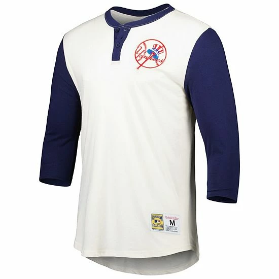 Outlet 🎁 Unbranded Men's Mitchell & Ness Cream New York Yankees Icon Henley 3/4-Sleeve T-Shirt 🎉 - Image 3