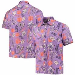 Outlet 🧨 Unbranded Men's Wes & Willy Purple Clemson Tigers Vintage Floral Button-Up 👚 Shirt 🔥
