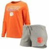 New 🤩 Unbranded 👩 Women's Concepts Sport Orange/Gray Clemson Tigers Raglan Long Sleeve T-Shirt & Shorts Sleep Set ✔️