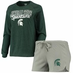 New 🎁 Unbranded 👩 Women's Concepts Sport Green/Gray Michigan State Spartans Raglan Long Sleeve T-Shirt & Shorts Sleep Set 🔔