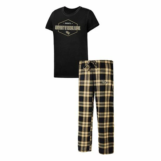 New ๐ Unbranded ๐ฉ Women's Concepts Sport Black/Gold UCF Knights Badge T-Shirt & Flannel Pants Sleep Set ๐ฏ