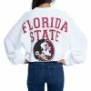 Outlet 💯 Unbranded 👩 Women's White Florida State Seminoles Raw Hem Cropped Spirit Jersey Long Sleeve T-Shirt 😀