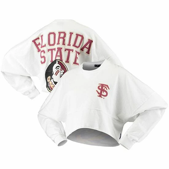 Outlet 💯 Unbranded 👩 Women's White Florida State Seminoles Raw Hem Cropped Spirit Jersey Long Sleeve T-Shirt 😀 - Image 2