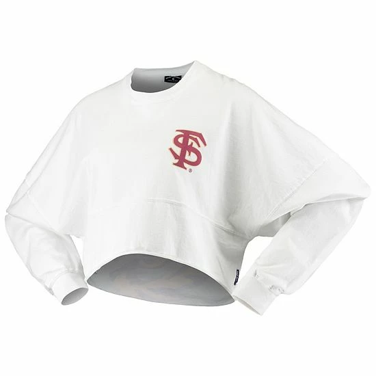 Outlet 💯 Unbranded 👩 Women's White Florida State Seminoles Raw Hem Cropped Spirit Jersey Long Sleeve T-Shirt 😀 - Image 3