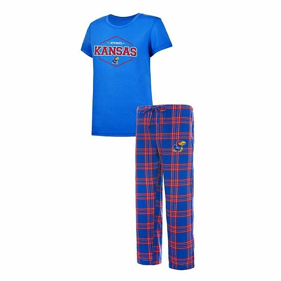 Discount ⭐ Unbranded 👩 Women's Concepts Sport Royal/Red Kansas Jayhawks Badge T-Shirt & Flannel Pants Sleep Set 🔥