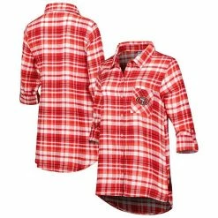 Promo ⌛ Unbranded 👩 Women's Concepts Sport Scarlet/Black San Francisco 49ers Mainstay Flannel Full-Button Long Sleeve Nightshirt 🛒