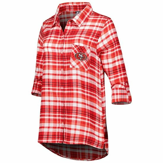 Promo ⌛ Unbranded 👩 Women's Concepts Sport Scarlet/Black San Francisco 49ers Mainstay Flannel Full-Button Long Sleeve Nightshirt 🛒 - Image 3