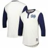 Best Sale 😉 Unbranded Men's Mitchell & Ness Cream North Carolina Tar 👠 Heels Icon Raglan Henley 3/4-Sleeve T-Shirt 🔥