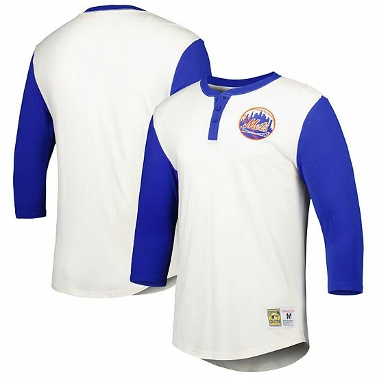 Budget ✔️ Unbranded Men's Mitchell & Ness Cream New York Mets Icon Henley 3/4-Sleeve T-Shirt ⌛ - Image 2