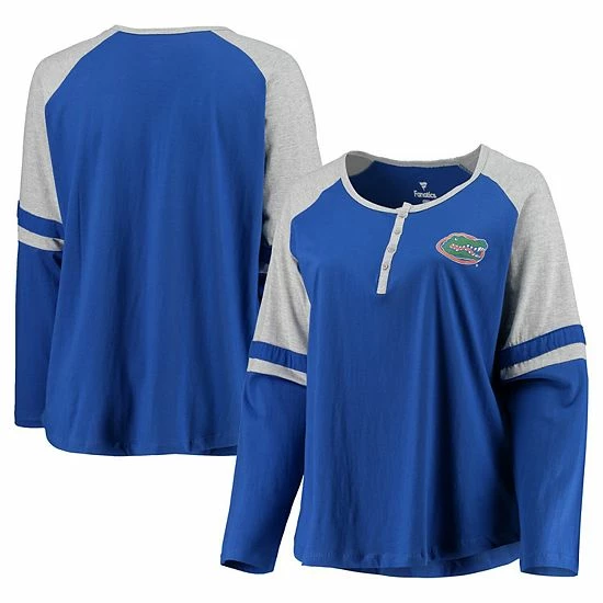 Wholesale 💯 Unbranded 👩 Women's Royal/Heathered Gray Florida Gators Plus Size Henley Raglan Long Sleeve T-Shirt 🛒 - Image 2