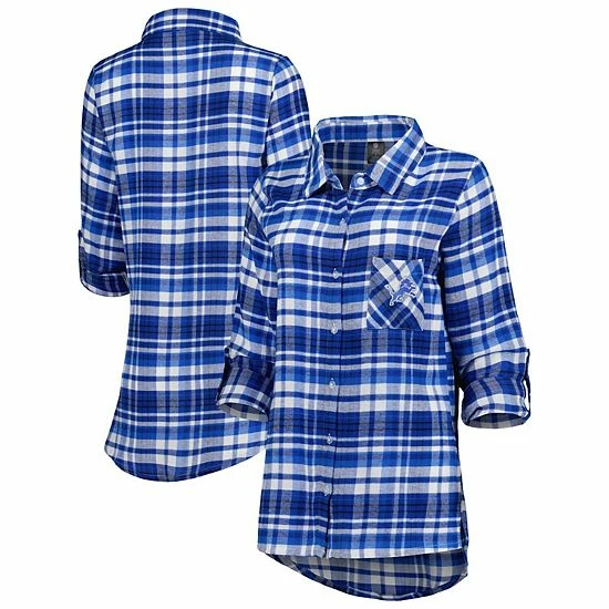 Cheap ๐งจ Unbranded ๐ฉ Women's Concepts Sport Blue/Black Detroit Lions Mainstay Flannel Full-Button Long Sleeve Nightshirt ๐ - Image 2