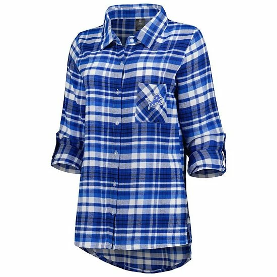 Cheap ๐งจ Unbranded ๐ฉ Women's Concepts Sport Blue/Black Detroit Lions Mainstay Flannel Full-Button Long Sleeve Nightshirt ๐ - Image 3